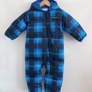 Columbia Snowsuit Bunting Baby Toddler 18-24 Months Duck Down Blue Plaid Hooded